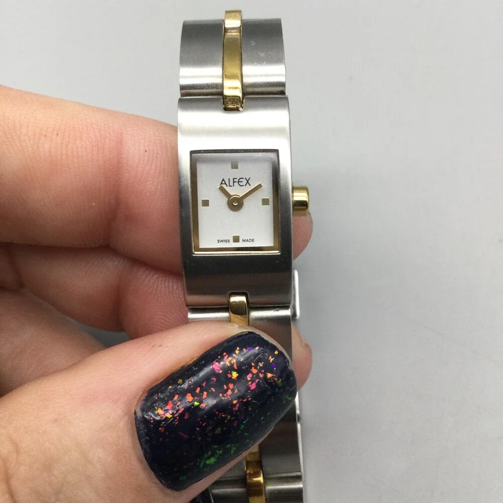 Alfex 5662 Womens Watch 12mm Two Tone Stainless Swiss Made New Battery 6.25